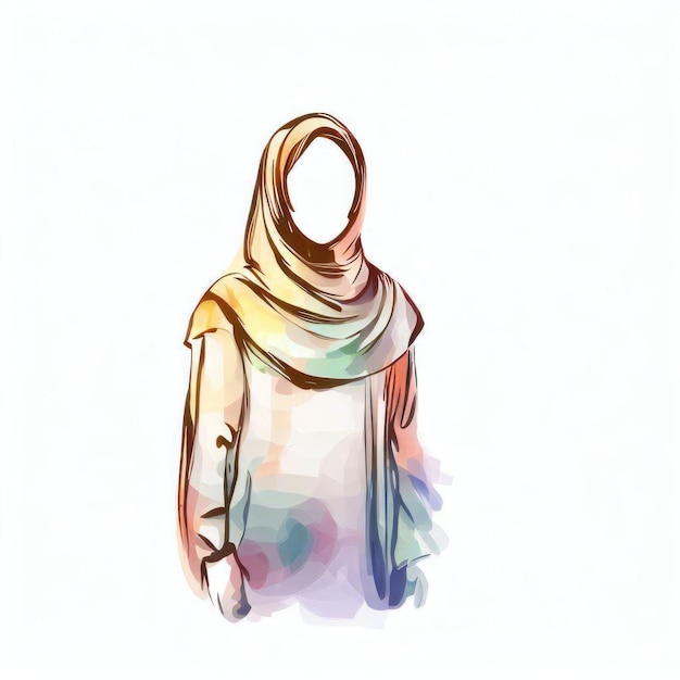 Photo hijab women in watercolor generative ai