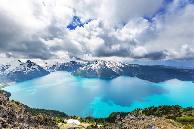 Hike to turquoise waters of picturesque Garibaldi Lake near Whistler, BC, Canada. Very popular hike destination in British Columbia.