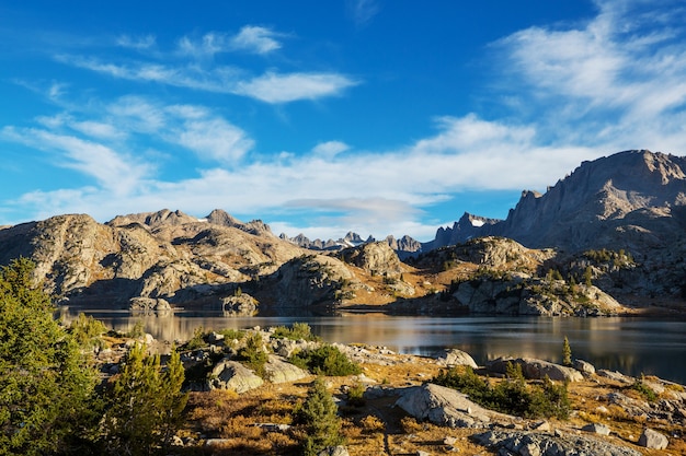 Hike in Wind River Range in Wyoming, USA. Autumn season.