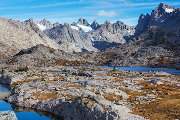 Hike in Wind River Range in Wyoming, USA. Autumn season.