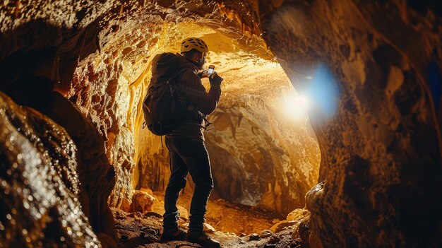 Photo a hiker captures the beauty of a cave