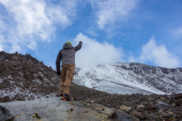 A hiker climbing the Pico de Orizaba in mexico