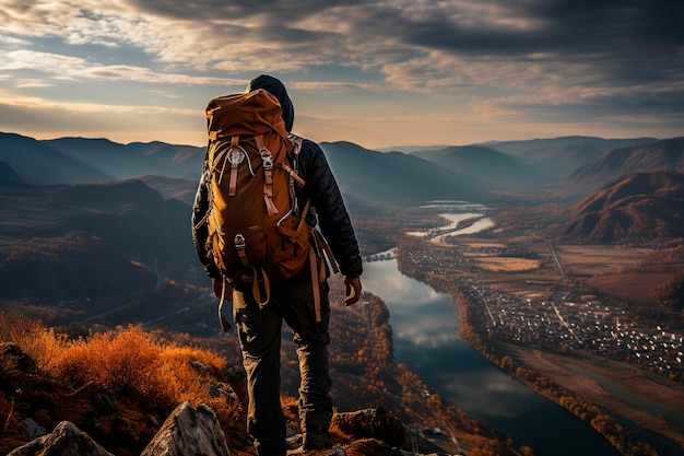 Hiker man on the edge of mountaingenerative ai