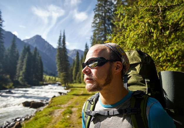 Hiker in the mountains of Kyrgyzstan