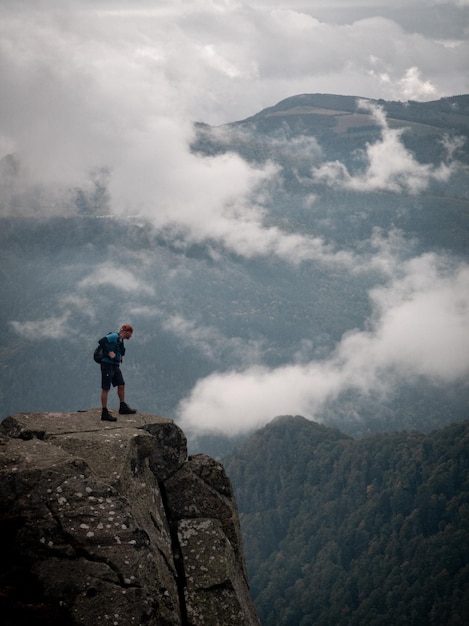 Hiker mountan sky rock