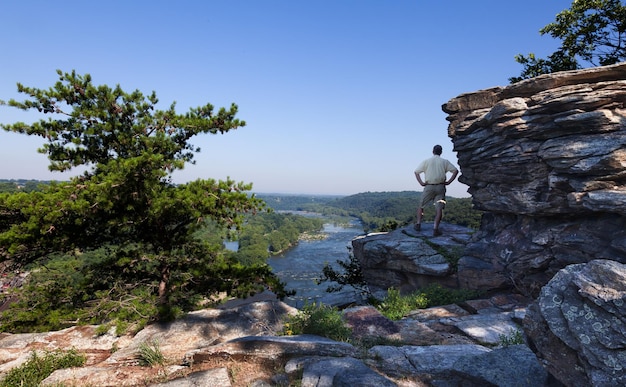 Hiker overlook Harpers Ferry landscape