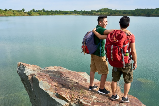 Hikers enjoying view of the lake