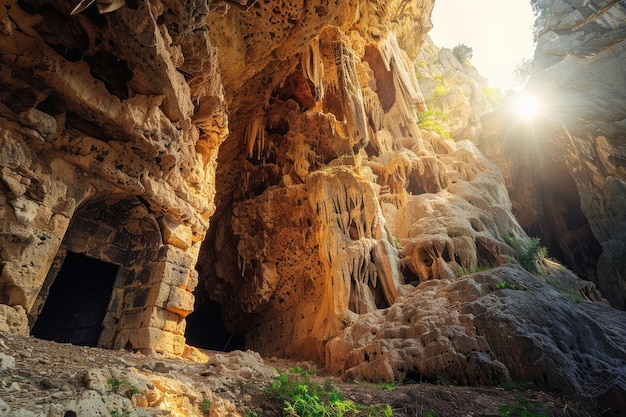 Hiking Adventure through Antalyas Ancient Bat Cave in Sandstone Mountains with Majestic Sun