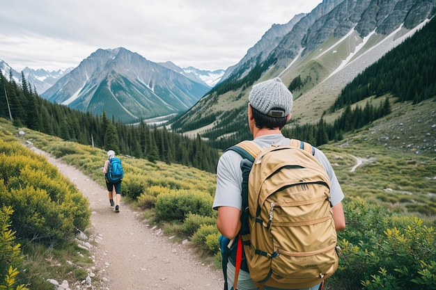 Hiking on a beautiful sunny summer day Scenic panoramic landscape generative ai