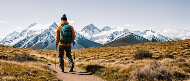 Hiking on a beautiful sunny summer day Scenic panoramic landscape generative ai