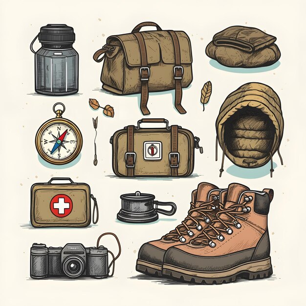 Photo hiking gear adventure equipment trekking clipart lost hiker in the woods