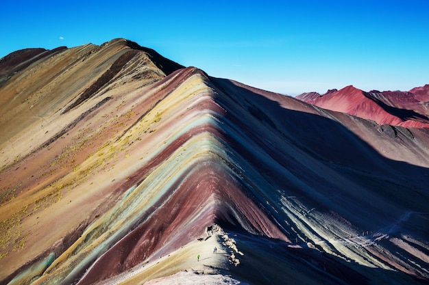 Hiking scene in Vinicunca, Cusco Region, Peru. Montana de Siete Colores