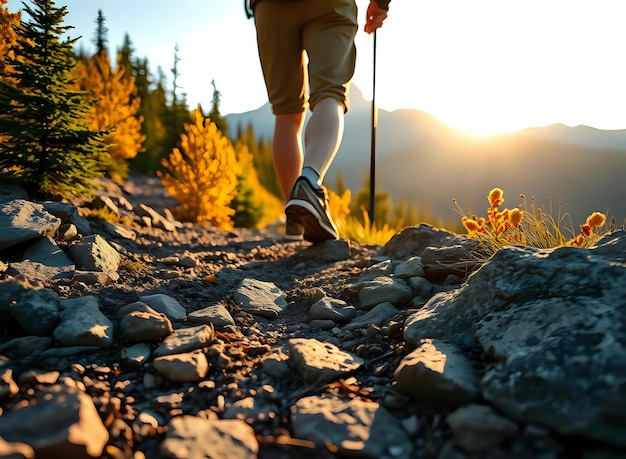 Photo hiking through the glorious scenic trails of mountain peak