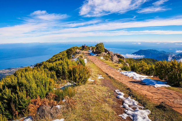 Hiking trail from achada do teixeira to pico ruivo in madeira island portugal