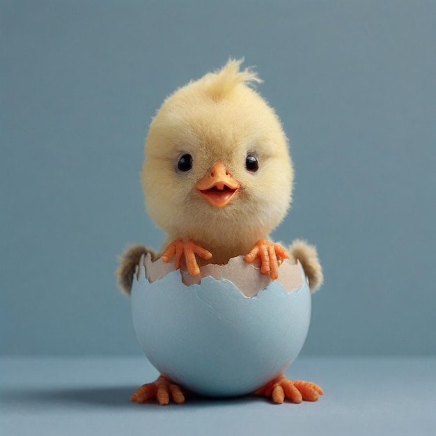 Hilarious Easter Egg Transformed Into A Cute Chick On A Light Blue Textured Background