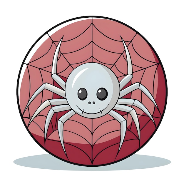 Photo hilarious spider in web halloween sticker isolated on white background