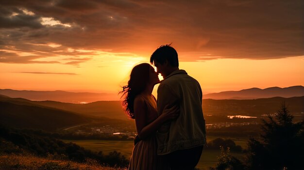 Hilltop Serenity A Magical Sunset Kiss for Two