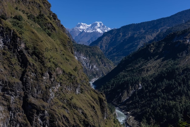 Himalaya landscape Panoramic view of himalayan mountain covered with snow Himalaya mountain