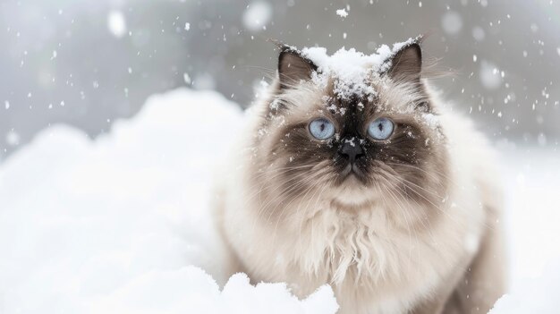 Photo himalayan cat in snowy landscape isolated winter wonderland