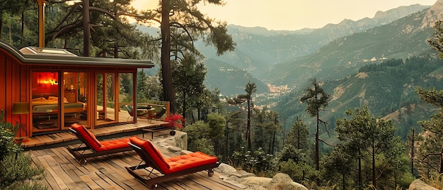 Photo himalayan mountain resort view scenic terrace overlooking forested hills serene travel destination