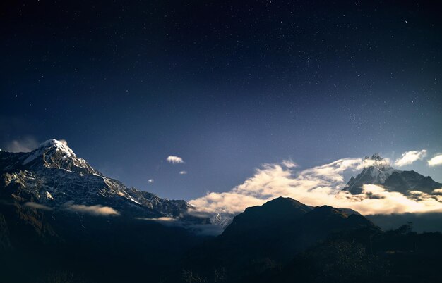 Himalayas snow peak at night sky