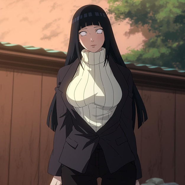 Photo hinata hyuga in white turtleneck sweater and black suit