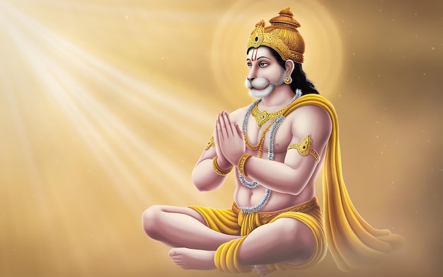 A Hindu deity Hanuman depicted in a traditional illustration seated