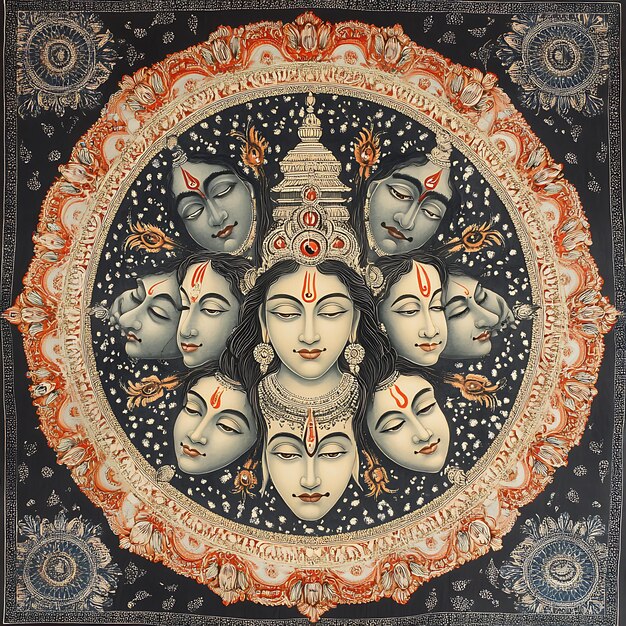 Photo hindu deity with multiple faces traditional indian artwork mandala design