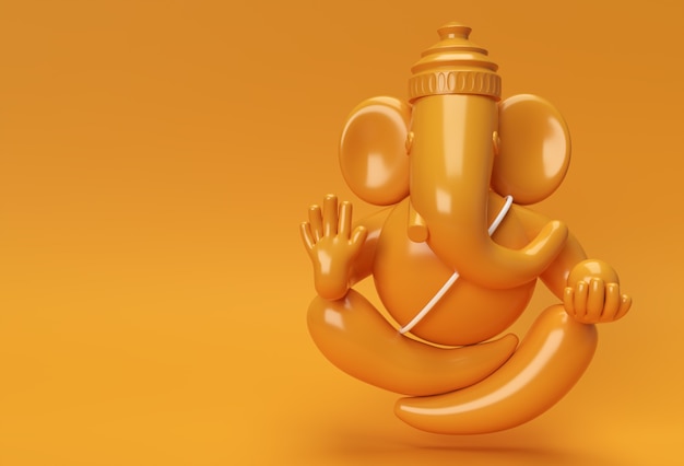 Hindu God Ganesha Statue- Hindu Religion Festival Concept Elephant. 3D Render illustration.