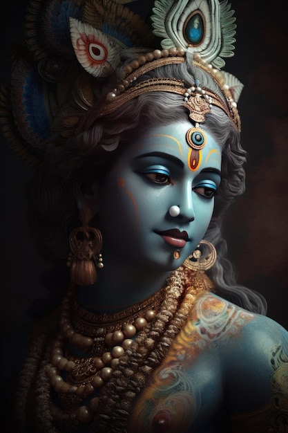 Hindu god krishna beautiful graphic image generative AI