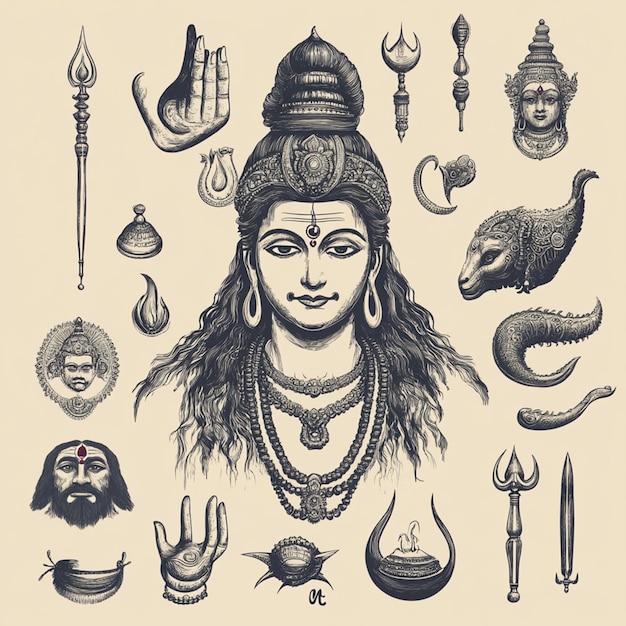 Photo hindu god shiva elements collection