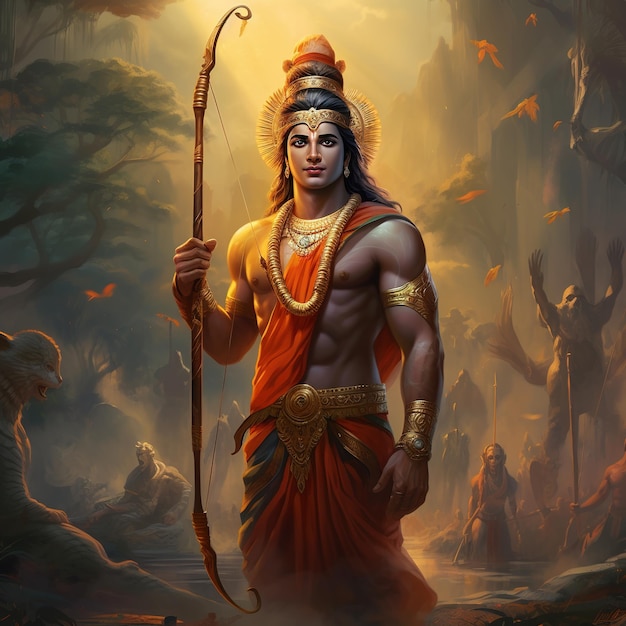 Hindu god Sri Rama with bow and arrows Shree Ram Navami or Dussehra celebration Generative Ai