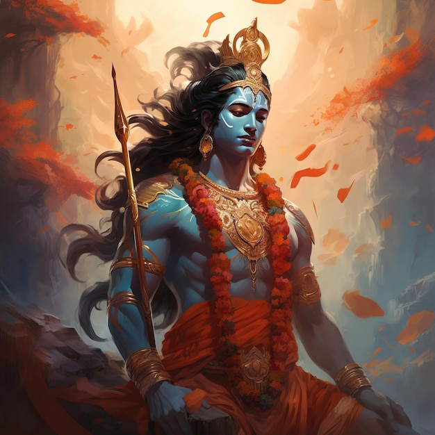 Hindu god Sri Rama with bow and arrows Shree Ram Navami or Dussehra celebration Generative Ai