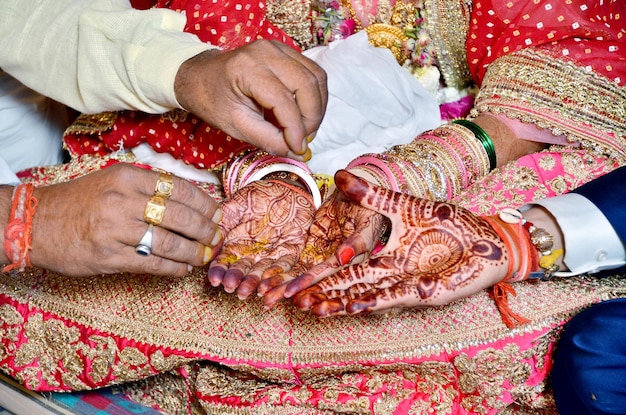 Hindu Rituals haldi on bride's hands havan phere