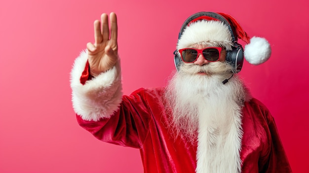 Hip and cool Santa Claus wearing sunglasses and headphones