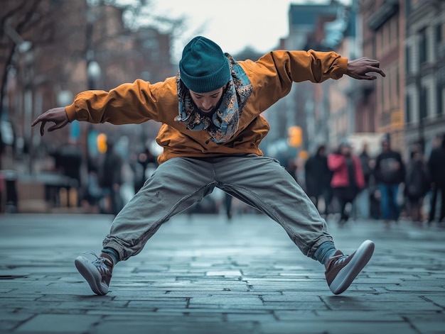 Photo hip hop dancer showing off incredible skills