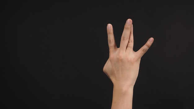 Hip-hop west coast hand sign on black background.