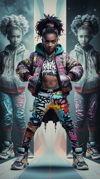 hiphop teenage girl dressed boldly in graffitiinspired attire