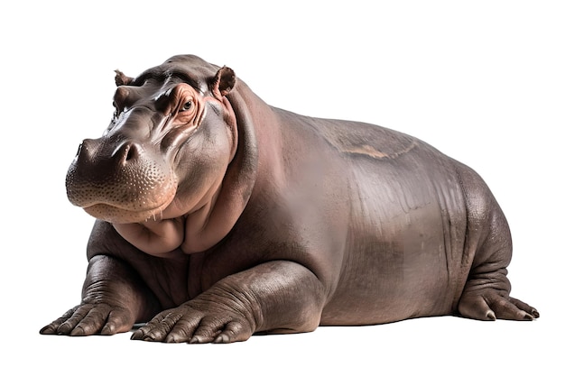 A hippo laying down on a white background