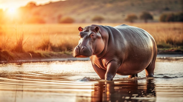 Photo hippo in the water in africa