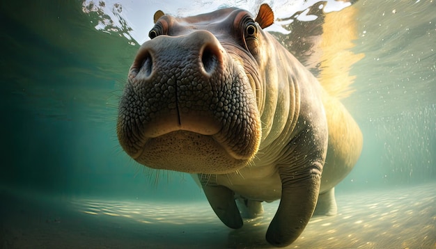 Hippo under water Portrait of a hippo closeup Generative AI