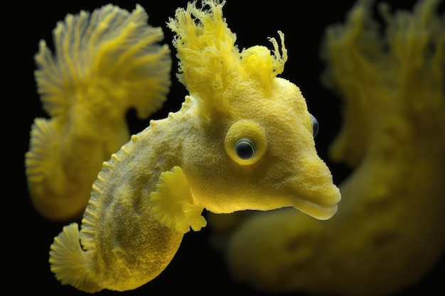 The Hippocampus denise or yellow pygmy seahorse is also known as the pygmy seahorse of Denise