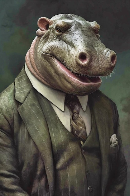 A hippopotamus dressed in a mans business suit Generative AI