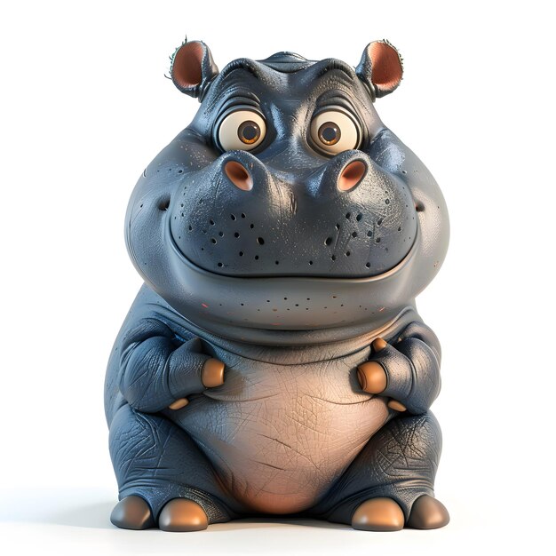 Photo hippopotamus funny cute cartoon 3d illustration on white unusual avatar cheerful animal