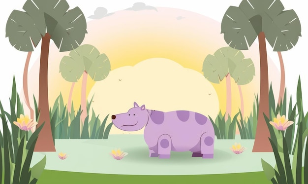 Hippopotamus paper craft flat design front view African savanna theme animation vivid