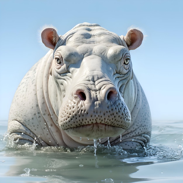 Hippopotamus in the water close up portrait