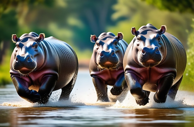 Hippos running on water safari travel destinations national parks