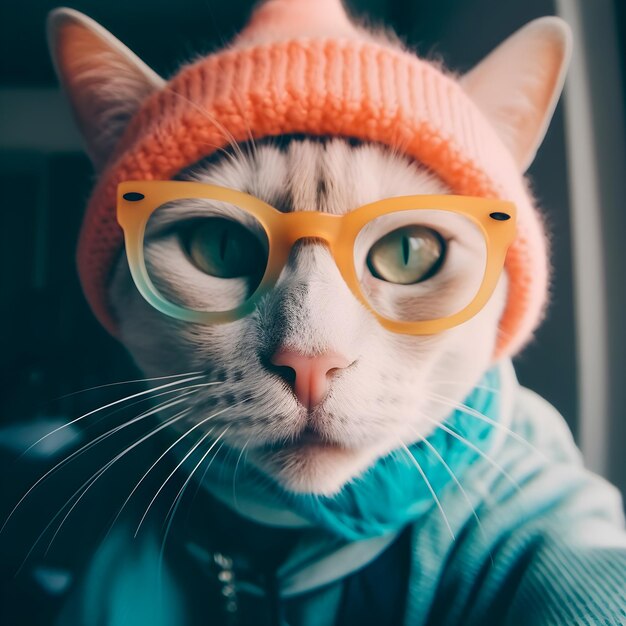 Hipster cat take selfie photo funny antrophomorfic animals