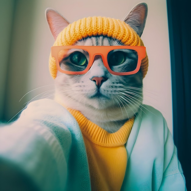 Hipster cat take selfie photo funny antrophomorfic animals