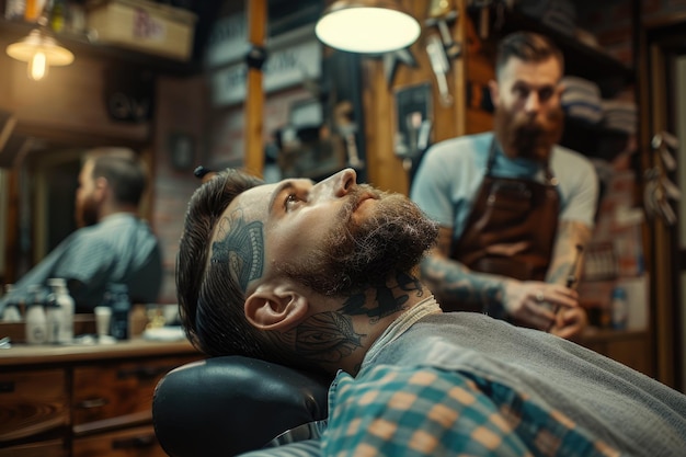 Hipster client at barber shop